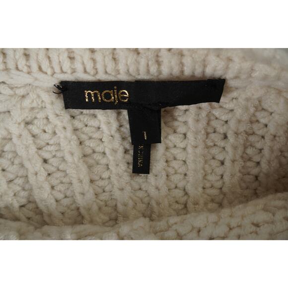 Maje Paris Cable Knit Wool Sweater Beige Long Sleeve Women’s Size 1 Small - Picture 3 of 5